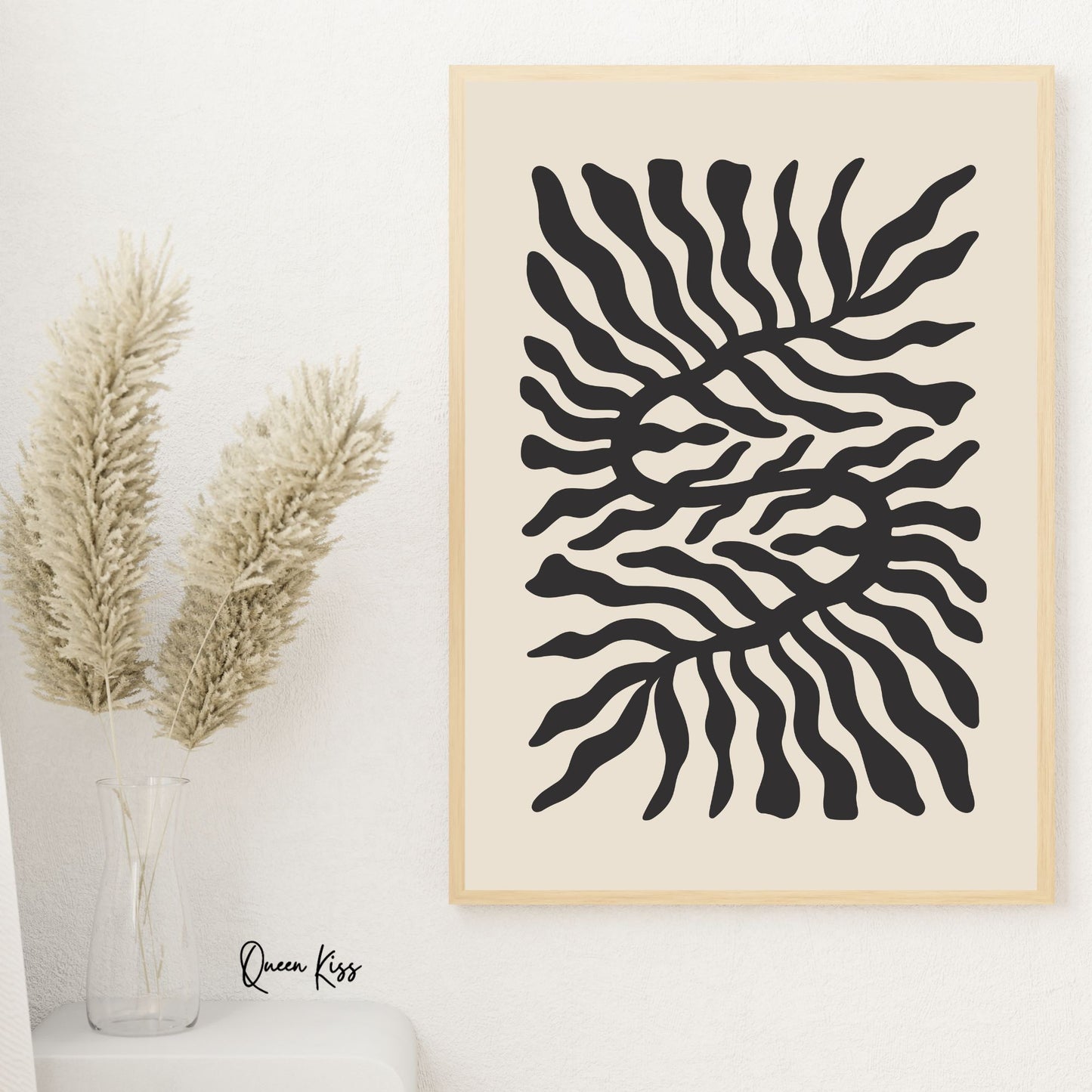 Abstract Black and Beige Botanical Wall Art, Minimalist Instant Printable Poster Art, Modern Home Aesthetic Decor, Boho Nature Inspired Art
