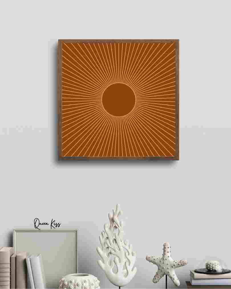 Retro Sunburst Wall Art Printable, Mid Century Modern Home Aesthetic Decor, Boho Abstract Sun Rays Art, Vintage Inspired Minimalist Decor