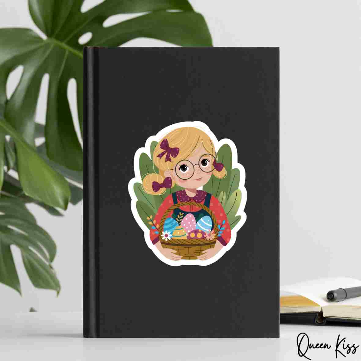 Cute Easter girl Sticker, Waterproof Glossy Sticker, Vinyl Sticker, Laptop Phone Notebook Mug Sticker -- Happy Easter