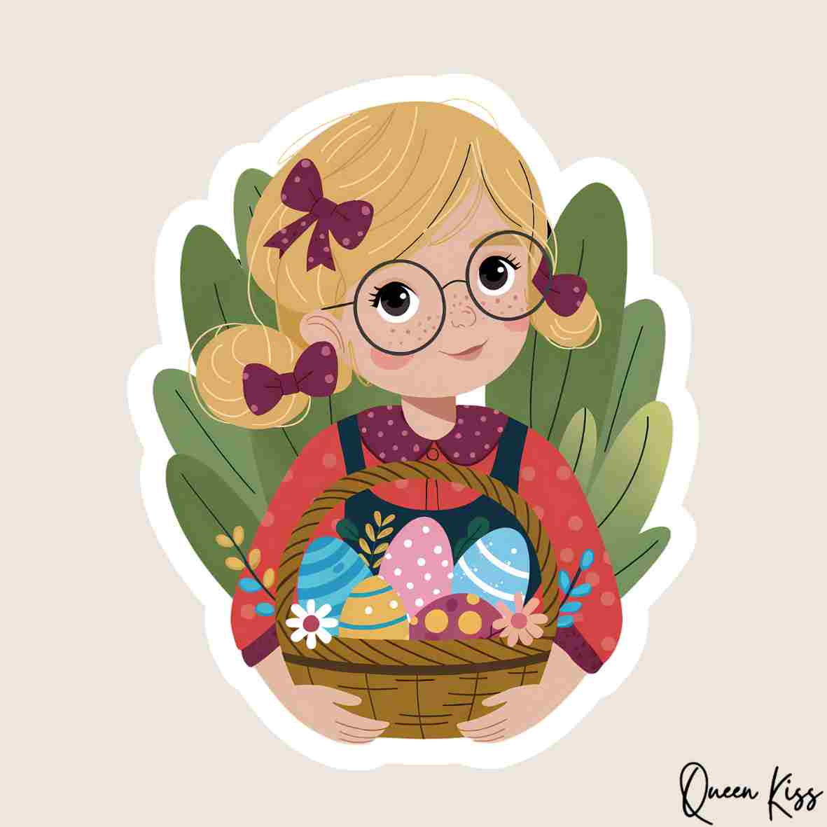 Cute Easter girl Sticker, Waterproof Glossy Sticker, Vinyl Sticker, Laptop Phone Notebook Mug Sticker -- Happy Easter