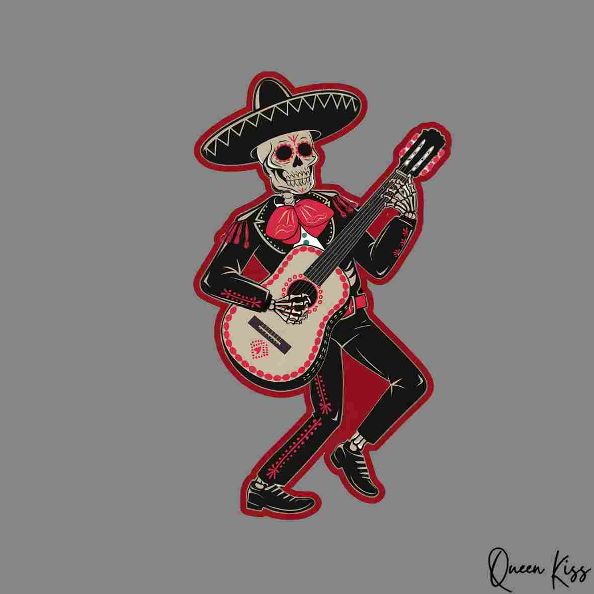 Cute Skeleton musician Sticker, Waterproof Glossy Sticker, Vinyl Sticker, Laptop Phone Notebook Mug Sticker -- Creep it's real