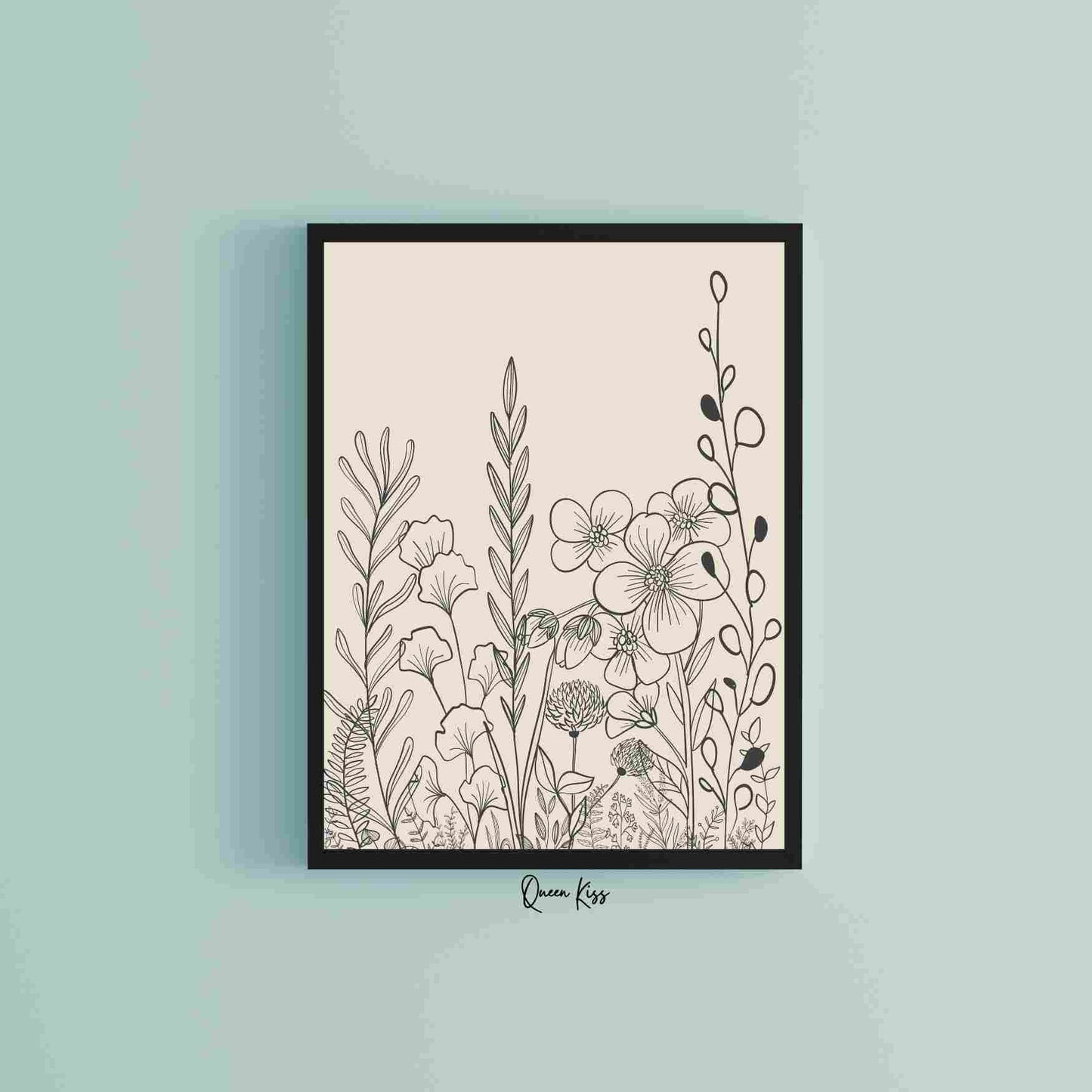 Botanical Black Beige Wildflower Line Art, Minimalist Instant Printable Poster, Modern Home Aesthetic Decor, Boho Nature Inspired Art