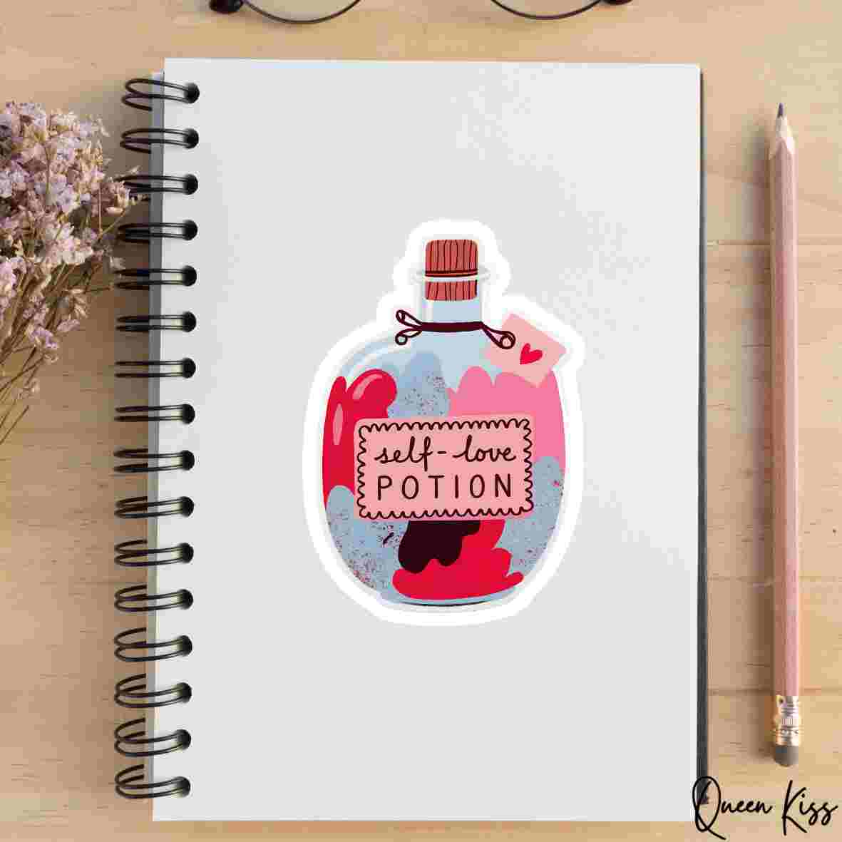 Cute Self-love potion Sticker, Waterproof Glossy Sticker, Vinyl Sticker, Laptop Phone Notebook Mug Sticker -- Juicy