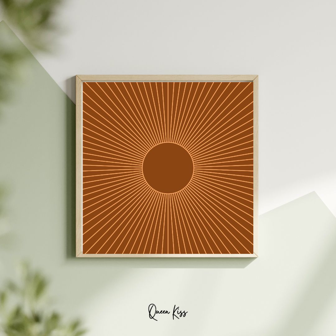 Retro Sunburst Wall Art Printable, Mid Century Modern Home Aesthetic Decor, Boho Abstract Sun Rays Art, Vintage Inspired Minimalist Decor