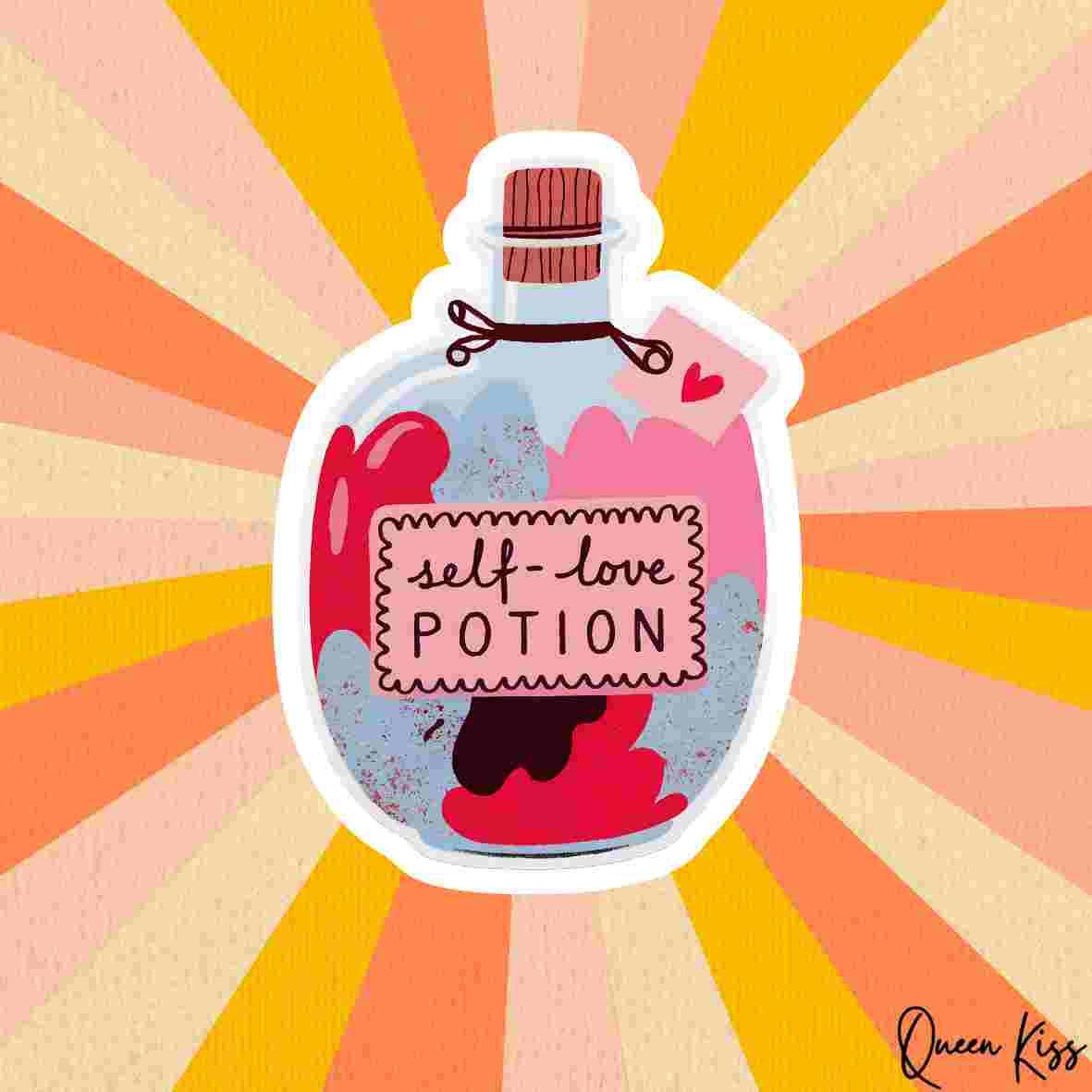 Cute Self-love potion Sticker, Waterproof Glossy Sticker, Vinyl Sticker, Laptop Phone Notebook Mug Sticker -- Juicy