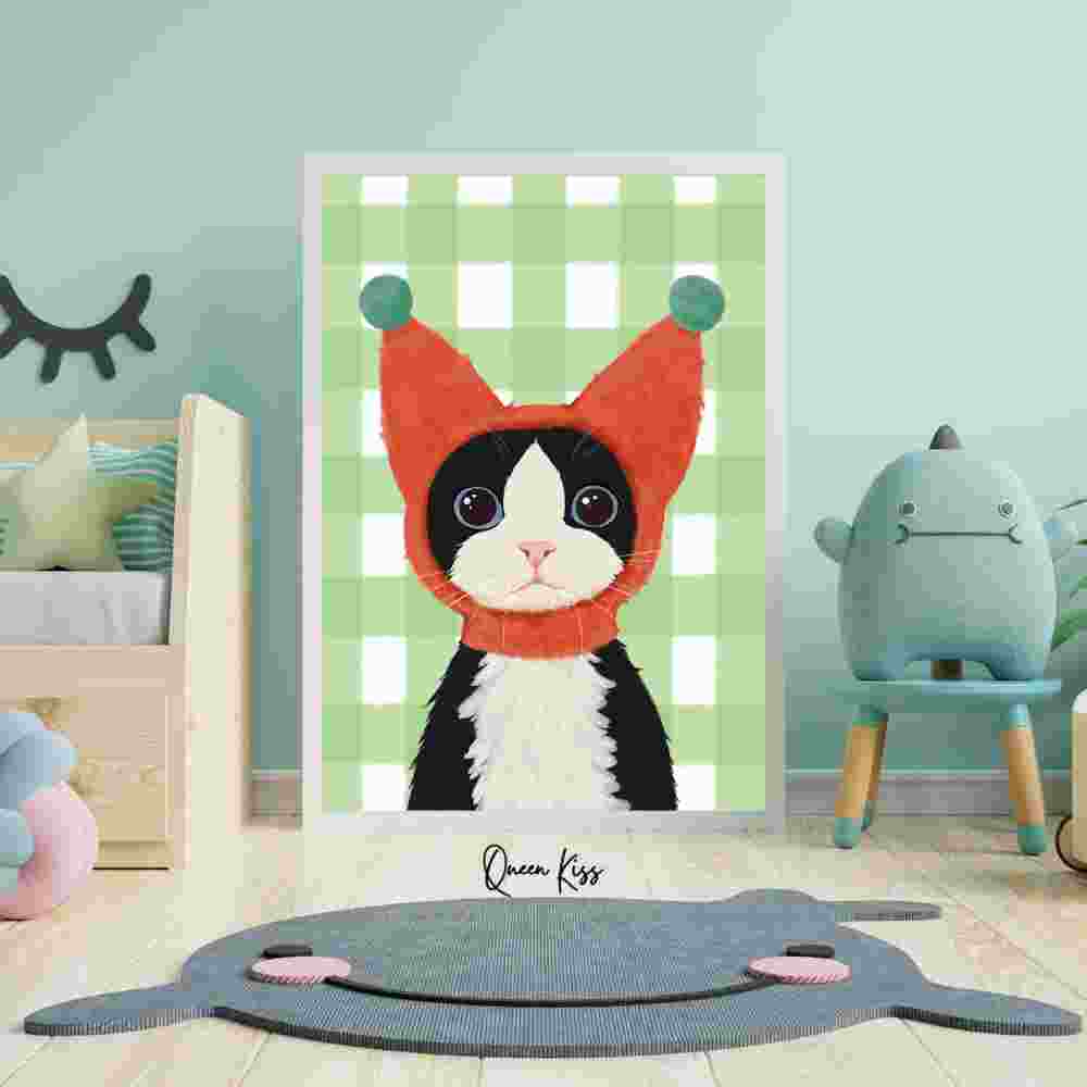 Whimsical Cute Tuxedo Cat Wall Art, Whimsical Digital Download, Cozy Kitty Wall Decor, Instant Printable Illustration Modern Home -Meowville
