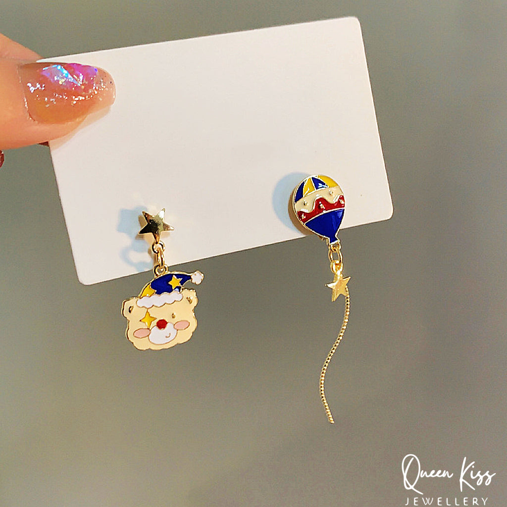 Super Cute Bear and Ballon Love Earrings -- I Love You!!