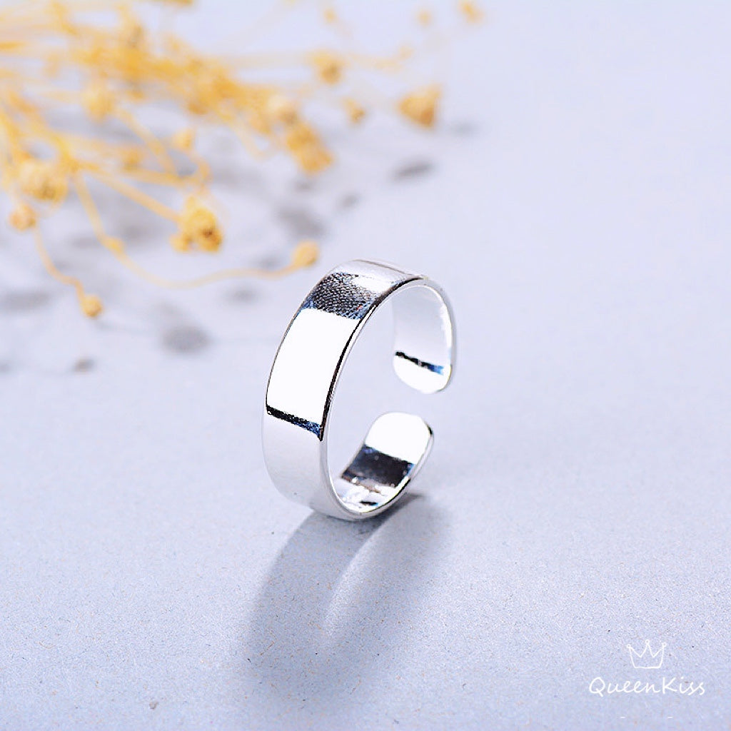 Cool Plain Bright Minimalist Simple Design Adjustable Silver Ring -- Home