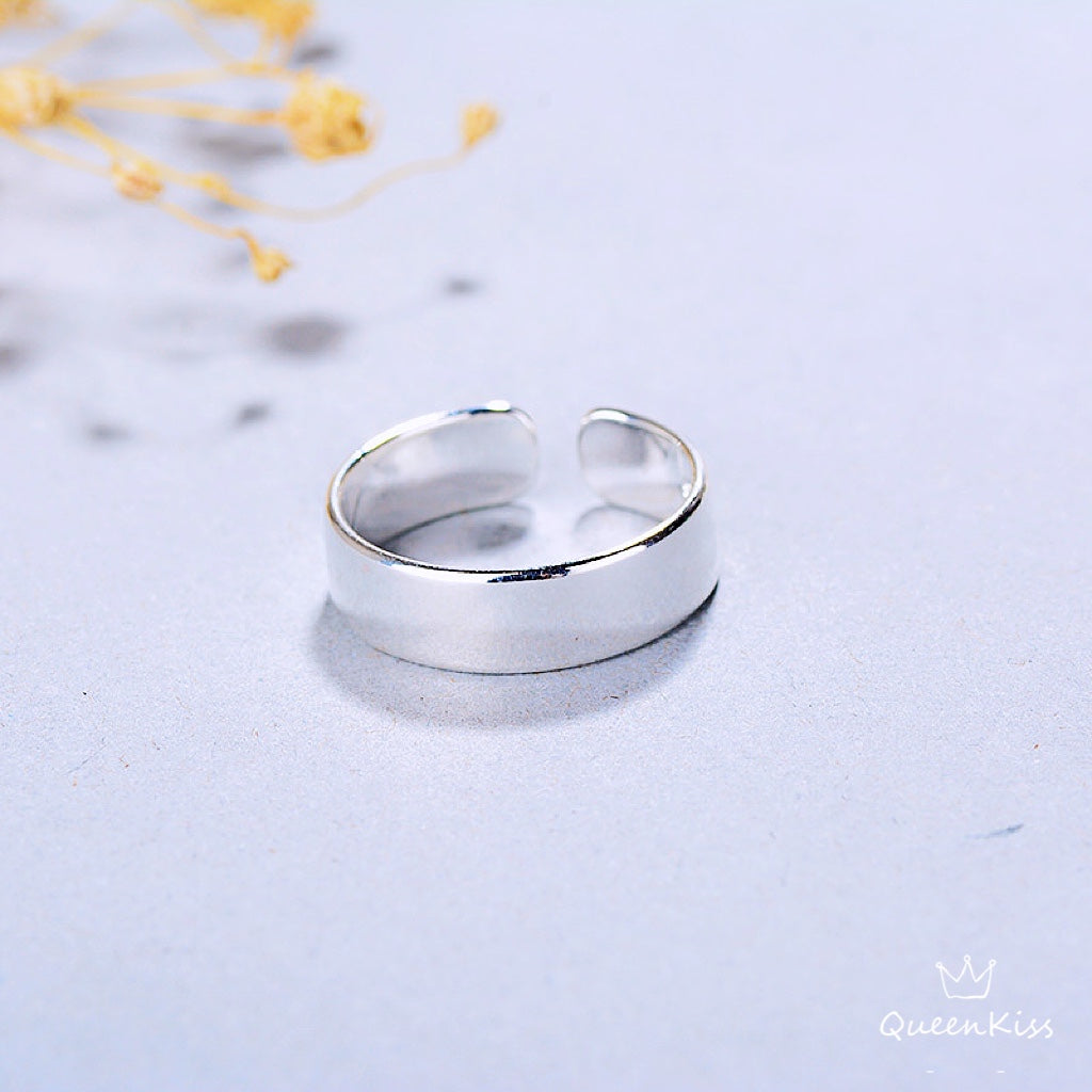Cool Plain Bright Minimalist Simple Design Adjustable Silver Ring -- Home