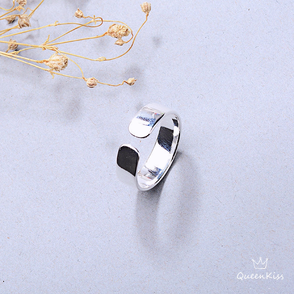 Cool Plain Bright Minimalist Simple Design Adjustable Silver Ring -- Home