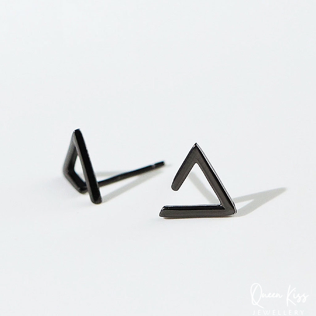 Sterling Silver 925 Stud Earrings Cute Incomplete Triangle Black Stud Earrings Modern Studs Minimal Stud Earrings Gift for her