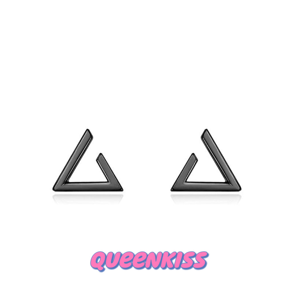 Sterling Silver 925 Stud Earrings Cute Incomplete Triangle Black Stud Earrings Modern Studs Minimal Stud Earrings Gift for her