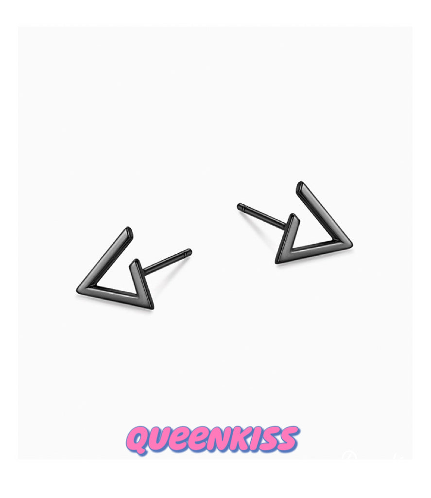 Sterling Silver 925 Stud Earrings Cute Incomplete Triangle Black Stud Earrings Modern Studs Minimal Stud Earrings Gift for her