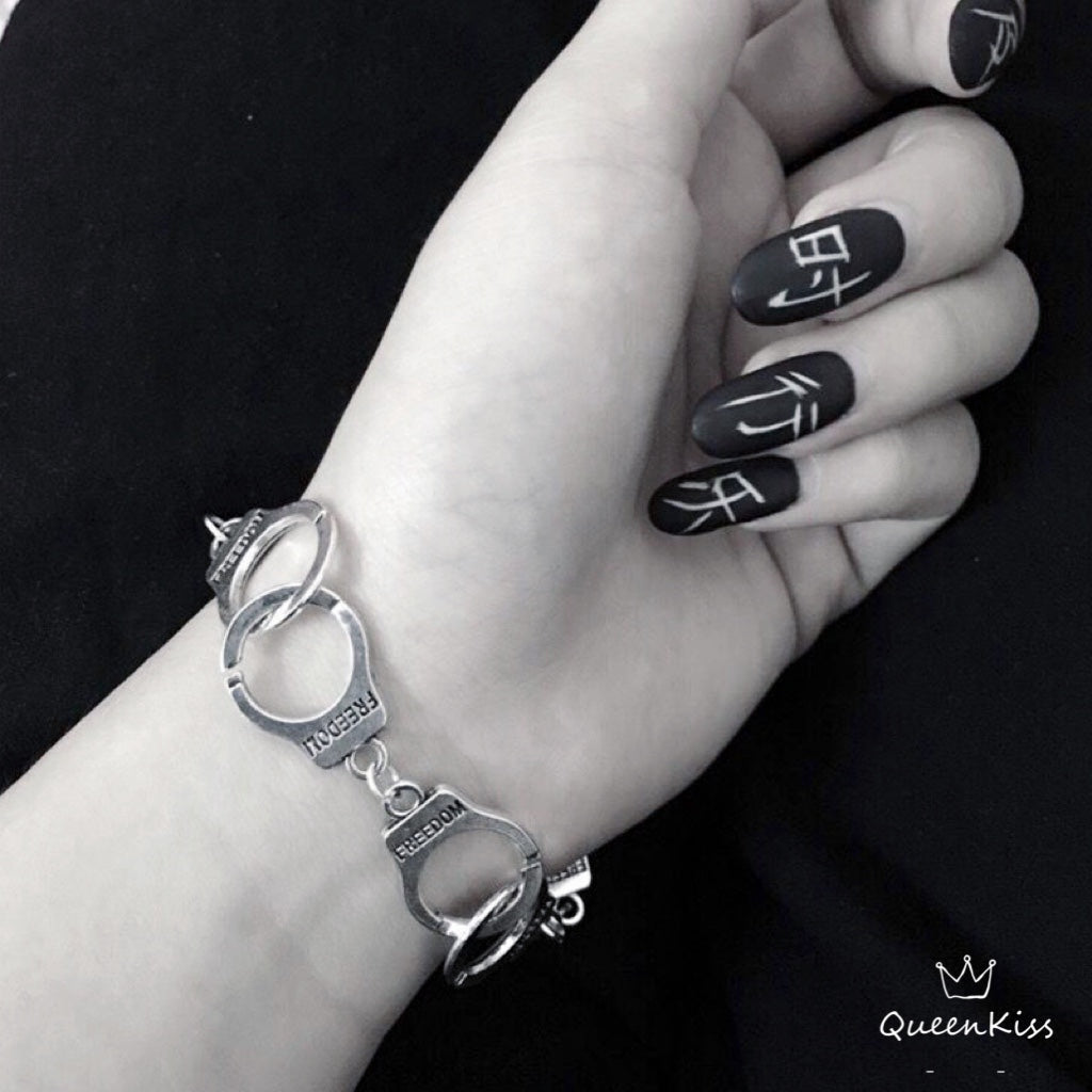 Quirky Stainless Steel Hand Cuffs Cool Style Chain Cross Silver Bracelet -- Freedom!!