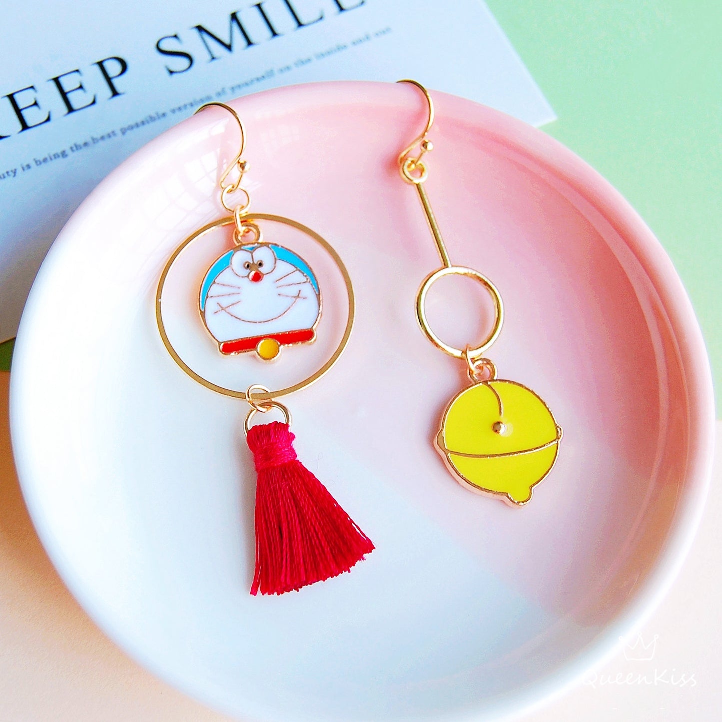 Super Cute Doraemon and His Bell Enamelled Earrings -- Smart Brain!!