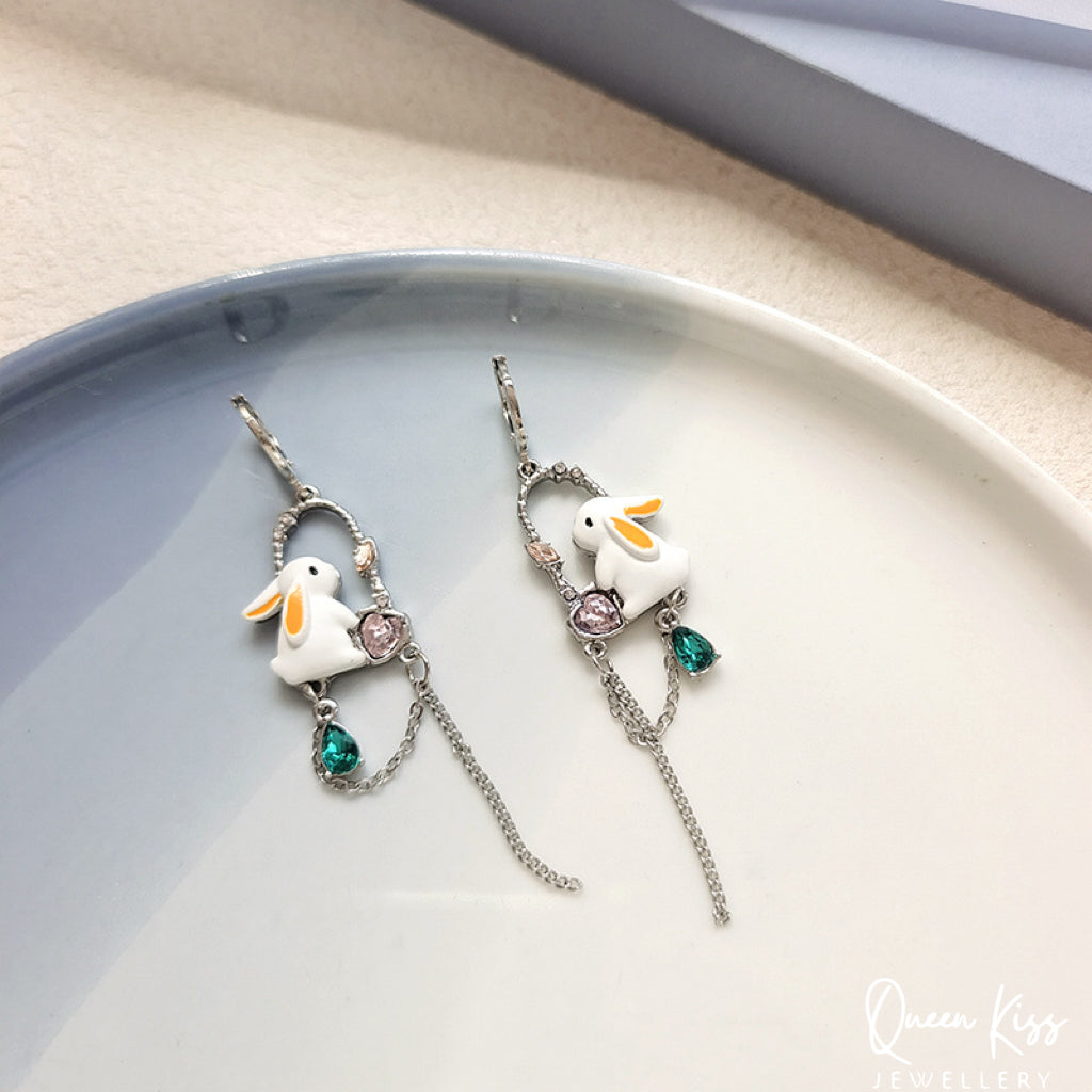 Super Cute Bunny and sparkling chain Love Earrings -- Miss Bunny!!