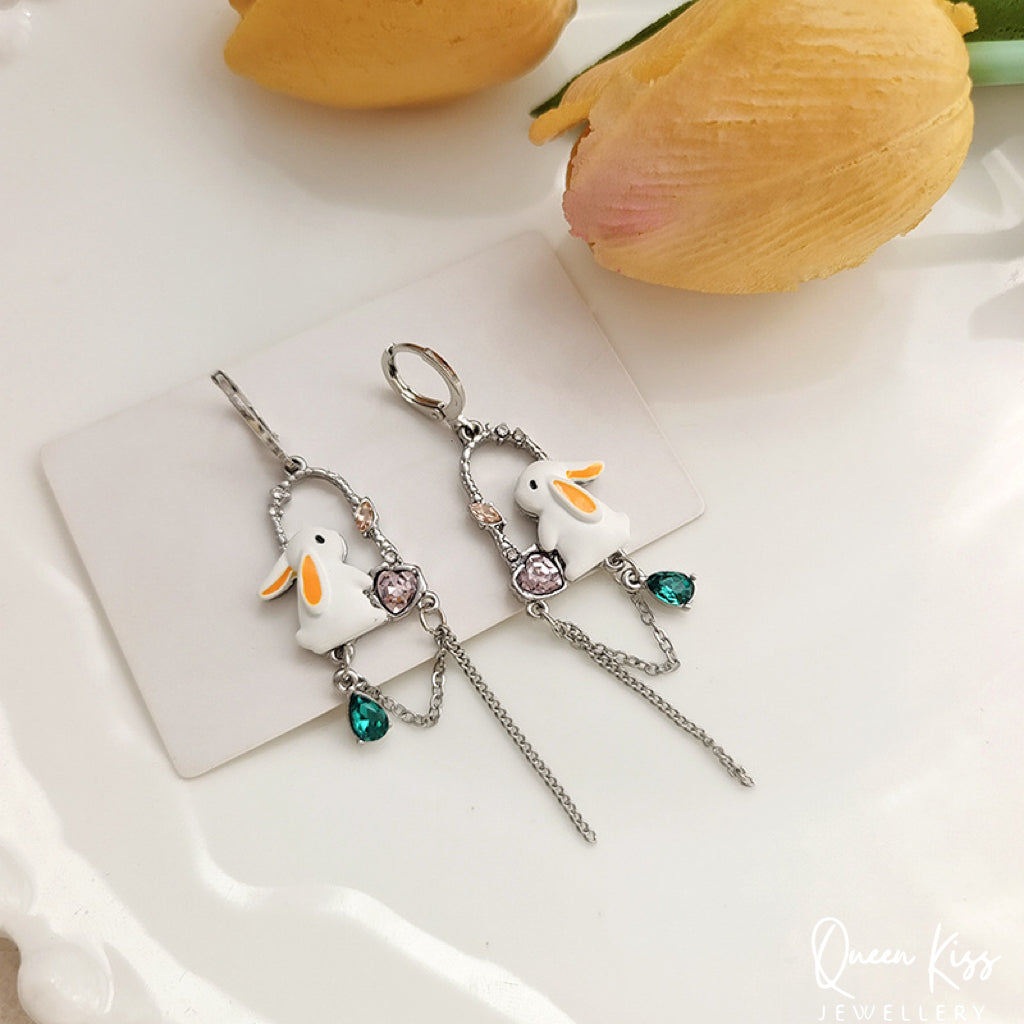 Super Cute Bunny and sparkling chain Love Earrings -- Miss Bunny!!