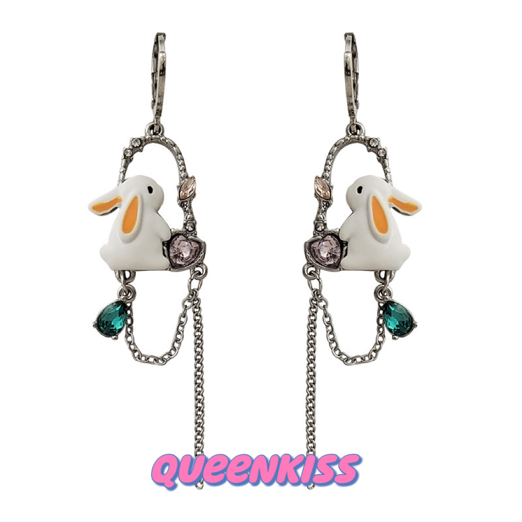 Super Cute Bunny and sparkling chain Love Earrings -- Miss Bunny!!