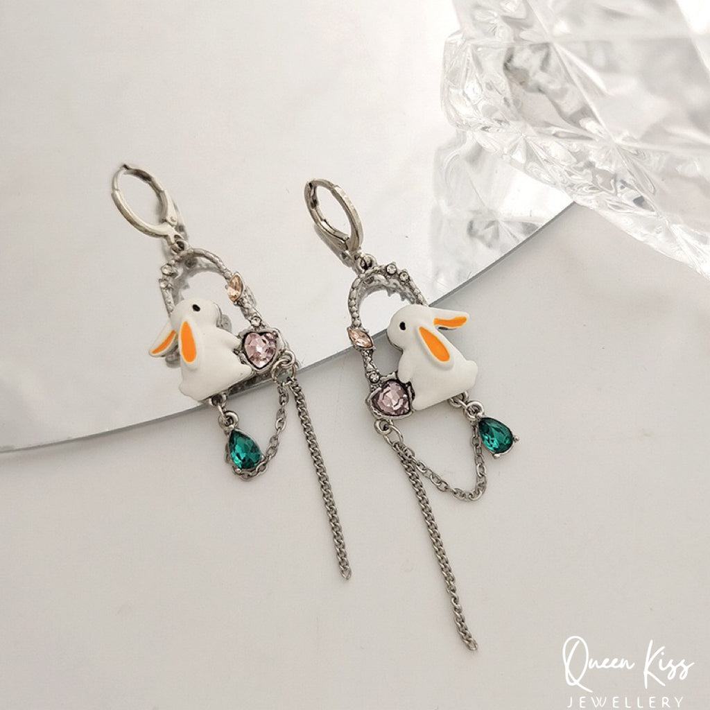 Super Cute Bunny and sparkling chain Love Earrings -- Miss Bunny!!