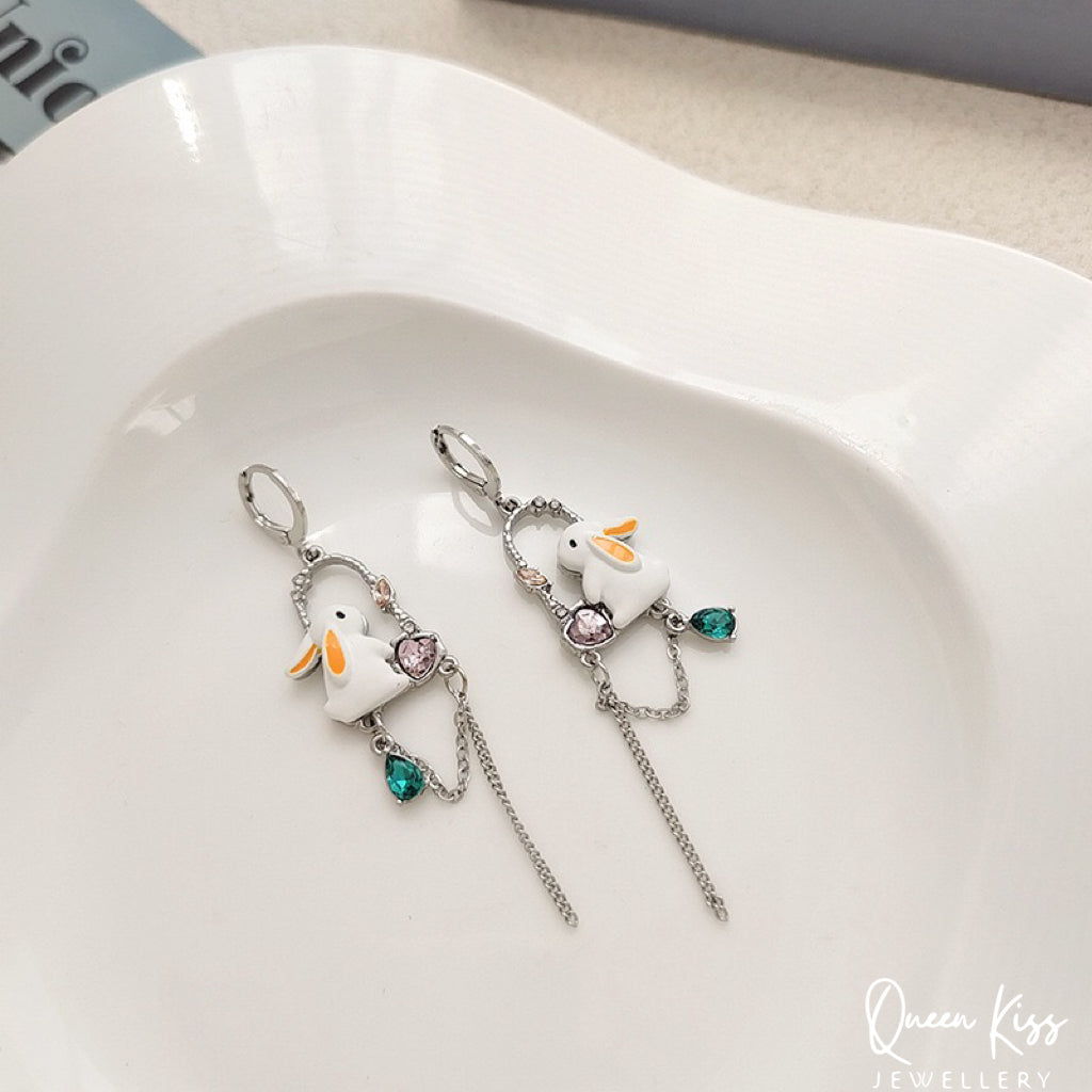 Super Cute Bunny and sparkling chain Love Earrings -- Miss Bunny!!