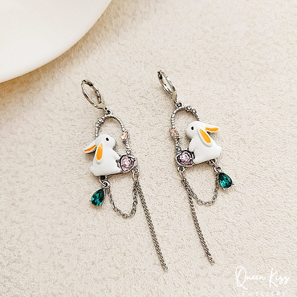 Super Cute Bunny and sparkling chain Love Earrings -- Miss Bunny!!