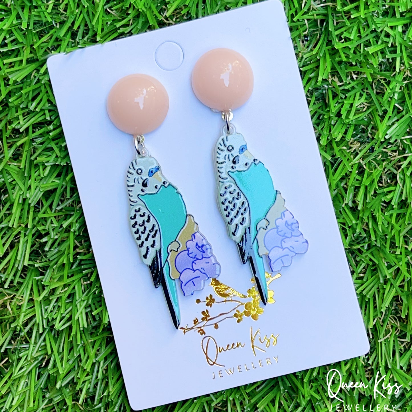 Super Light Acrylic Cute Parrot Bird Green Belly and Mint Belly Earrings - Paradise!!