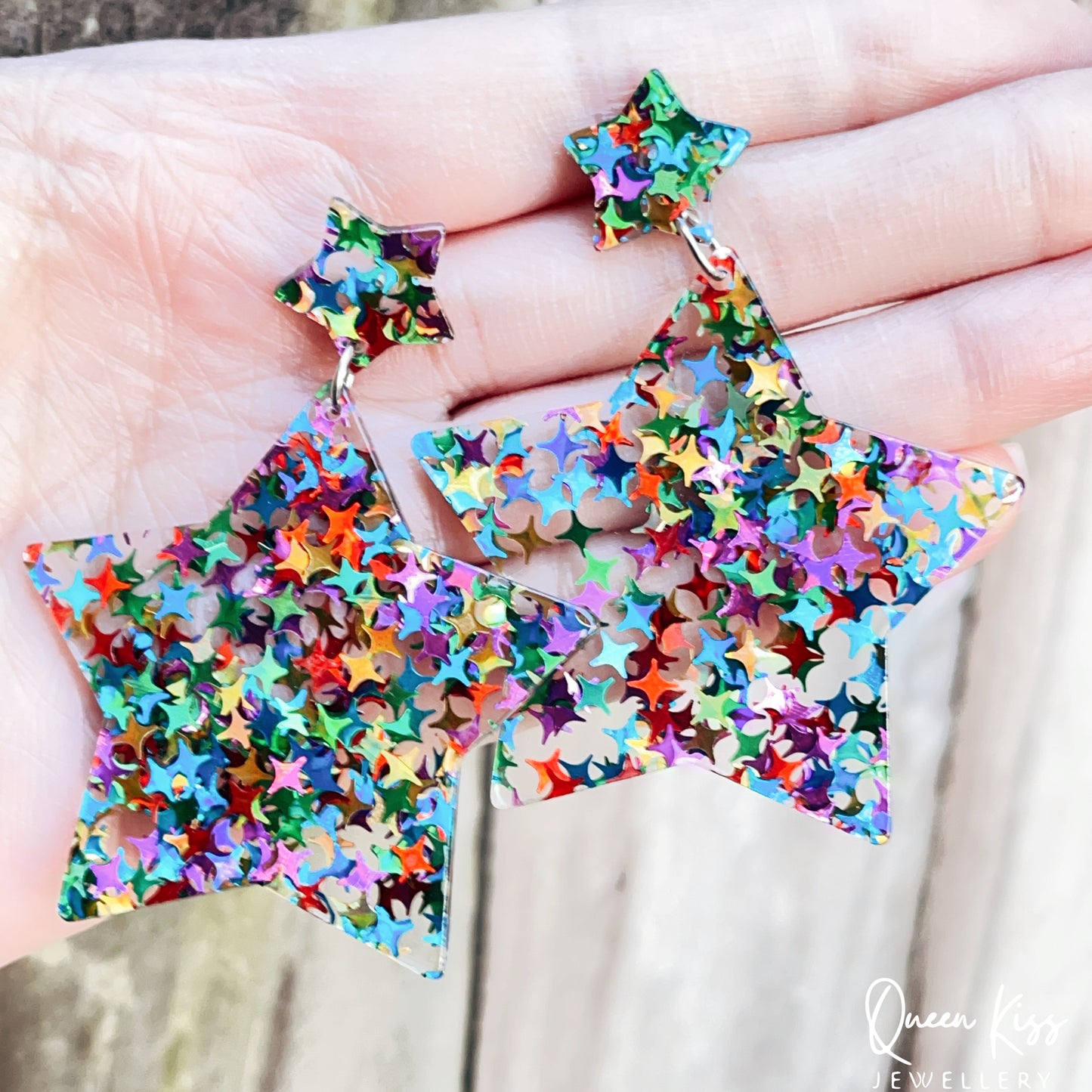 Cute Light Trendy Adorable Acrylic Colorful Sparkling Star Earrings - Once Upon A Star!!