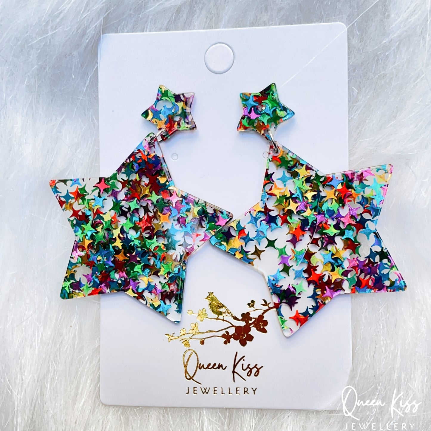 Cute Light Trendy Adorable Acrylic Colorful Sparkling Star Earrings - Once Upon A Star!!