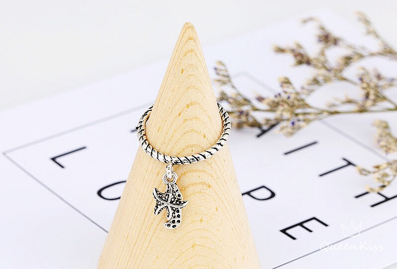 S925 Cool Vintage Sea Star Fish Plain Ring Adjustable Silver Ring