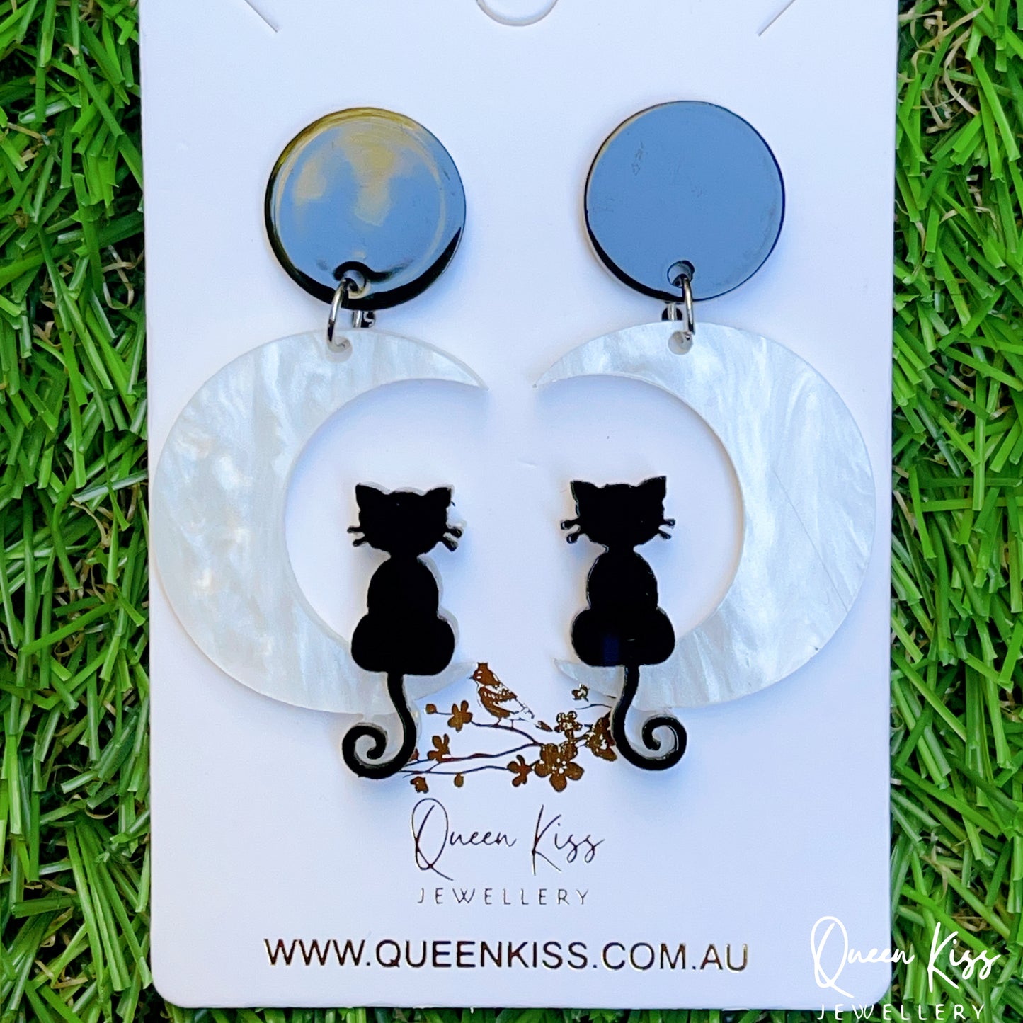 Cute Light Trendy Adorable Acrylic Moon and Black Cat and Star Earrings - Once Upon A Moon!!
