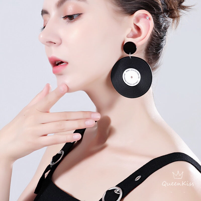 Cute Light Trendy Black Record Party Earrings - Rock and Roll!!