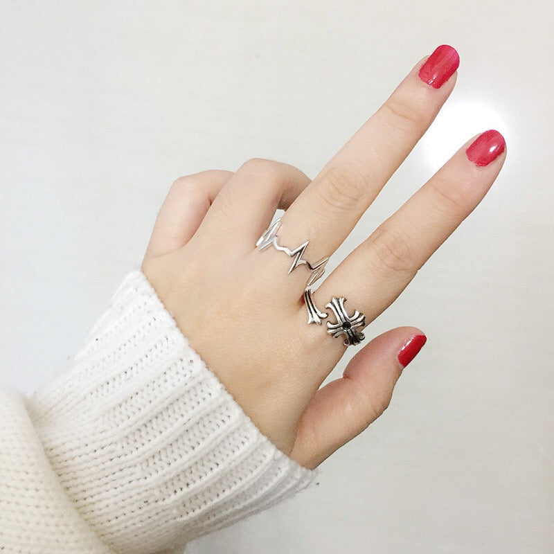 Vintage Cross Adjustable Silver Ring