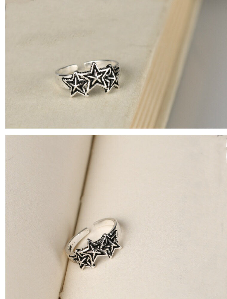 Vintage three Stars Adjustable 925 Sterling Silver Plated Ring