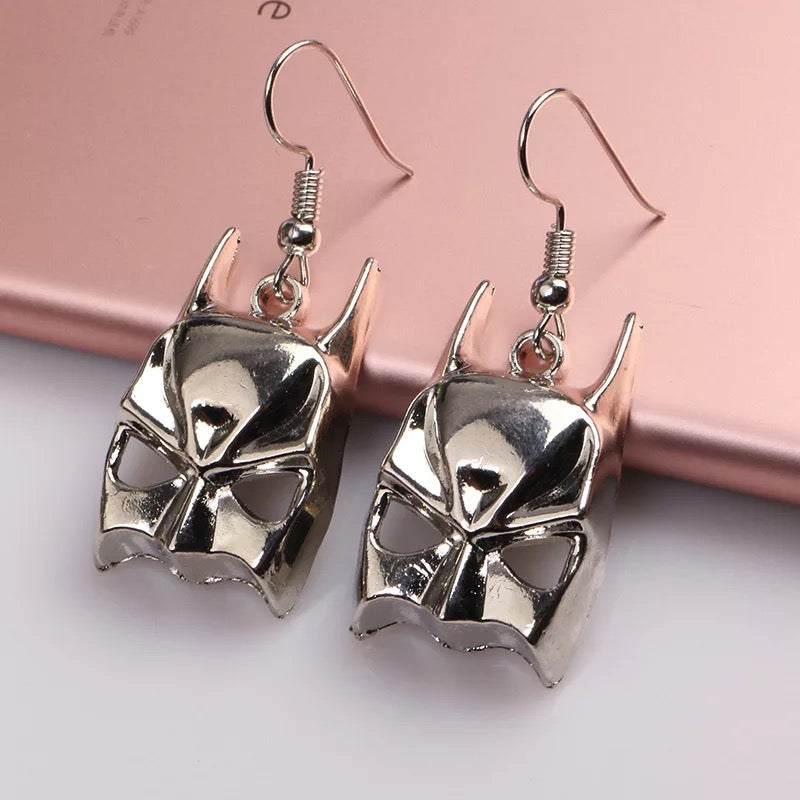 Cool B A T Man Mask Silver Earrings for Boyfriend Girlfriend Best friend Her Him -- He's back!!