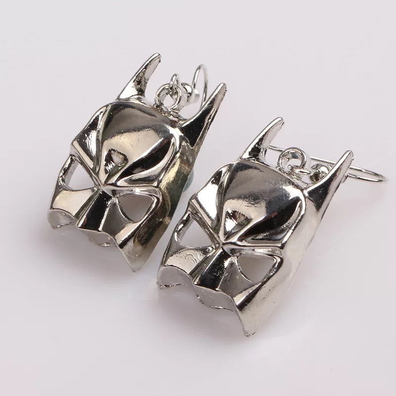 Cool B A T Man Mask Silver Earrings for Boyfriend Girlfriend Best friend Her Him -- He's back!!