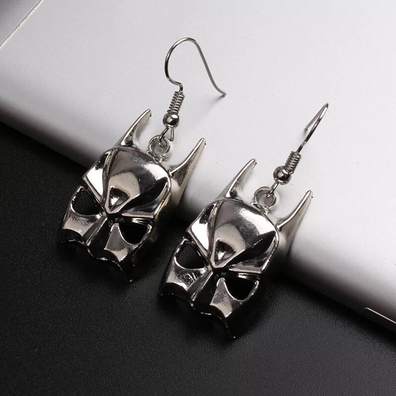 Cool B A T Man Mask Silver Earrings for Boyfriend Girlfriend Best friend Her Him -- He's back!!