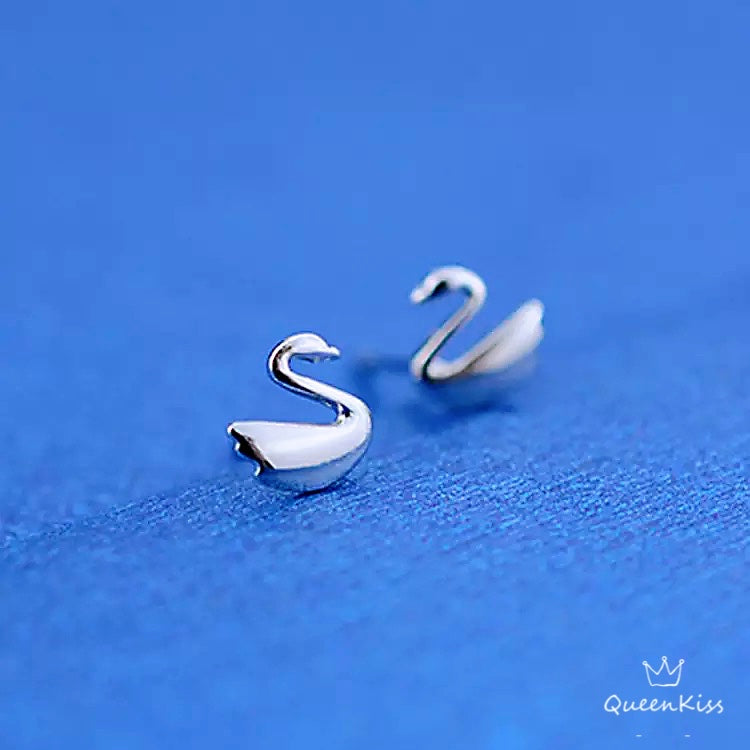 Sterling Silver 925 Stud Earrings Cute Couple Swan Stud Earrings Modern Studs Minimal Stud Earrings Gift for her
