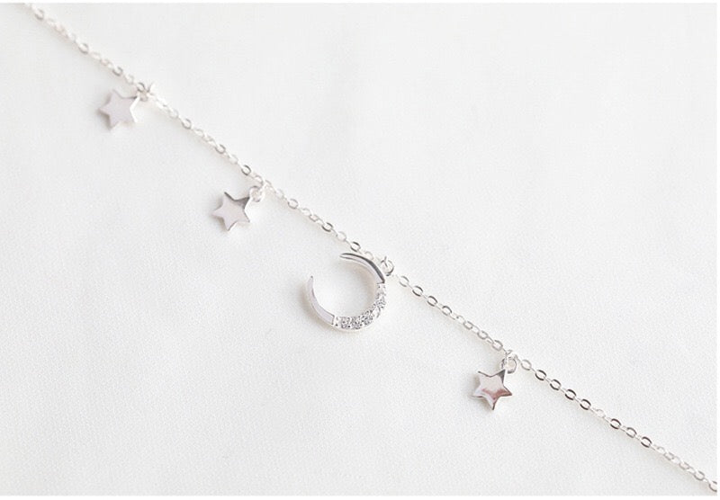 Romantic Stars and Moon 925 Sterling Silver Bracelet - What a wonderful night!!