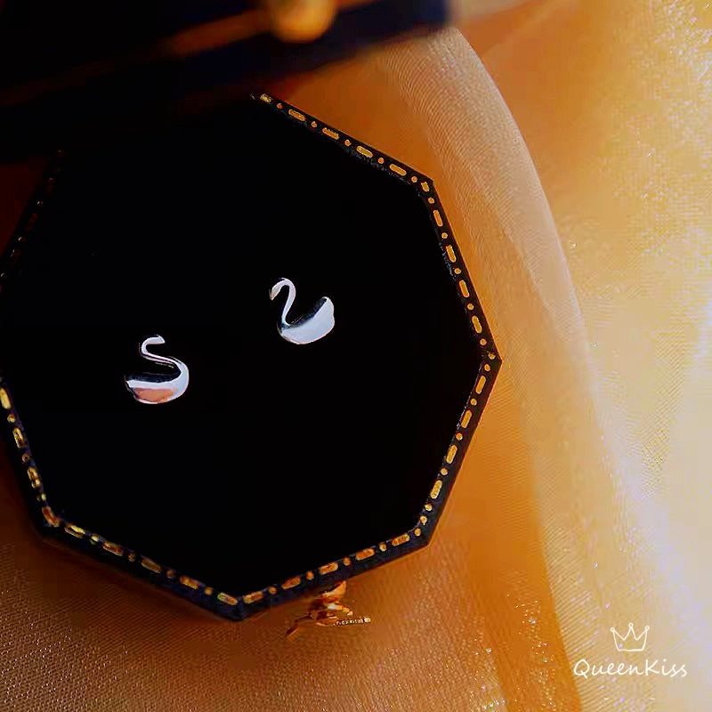 Sterling Silver 925 Stud Earrings Cute Couple Swan Stud Earrings Modern Studs Minimal Stud Earrings Gift for her