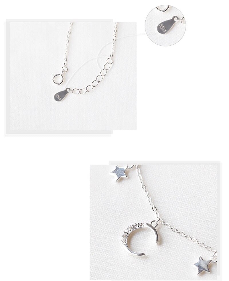 Romantic Stars and Moon 925 Sterling Silver Bracelet - What a wonderful night!!