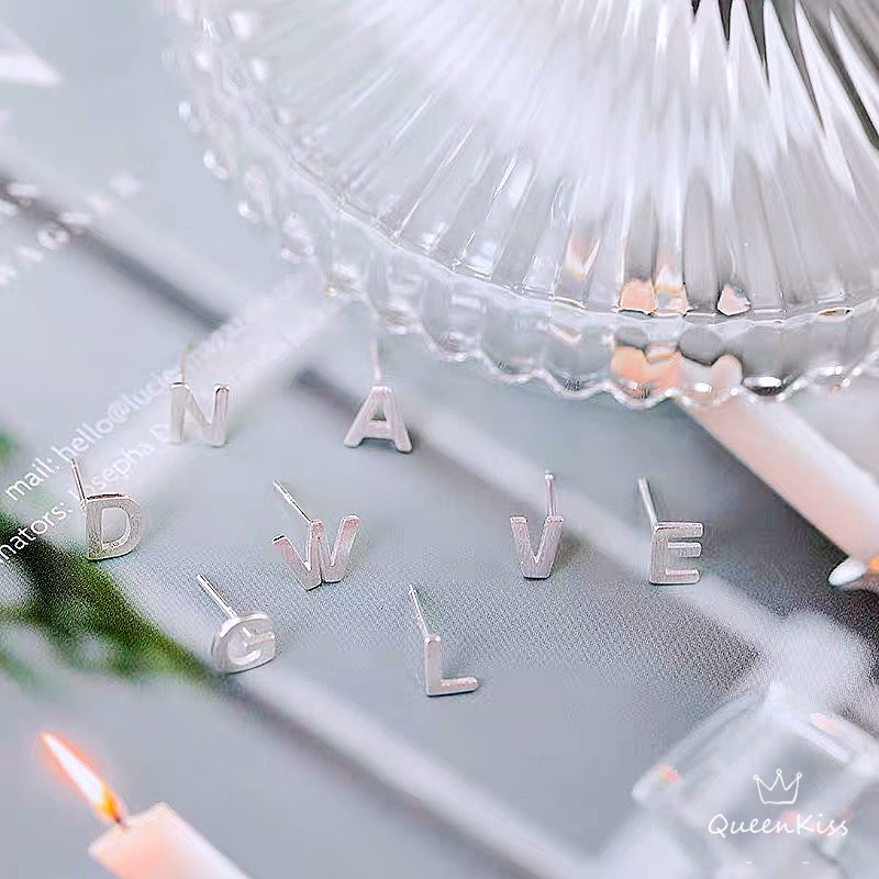 Sterling Silver 925 Stud Earrings Cute Letters Modern Studs Minimal Stud Gift for Her Him Woman Man Sell as Pair - Call Me By Your Name