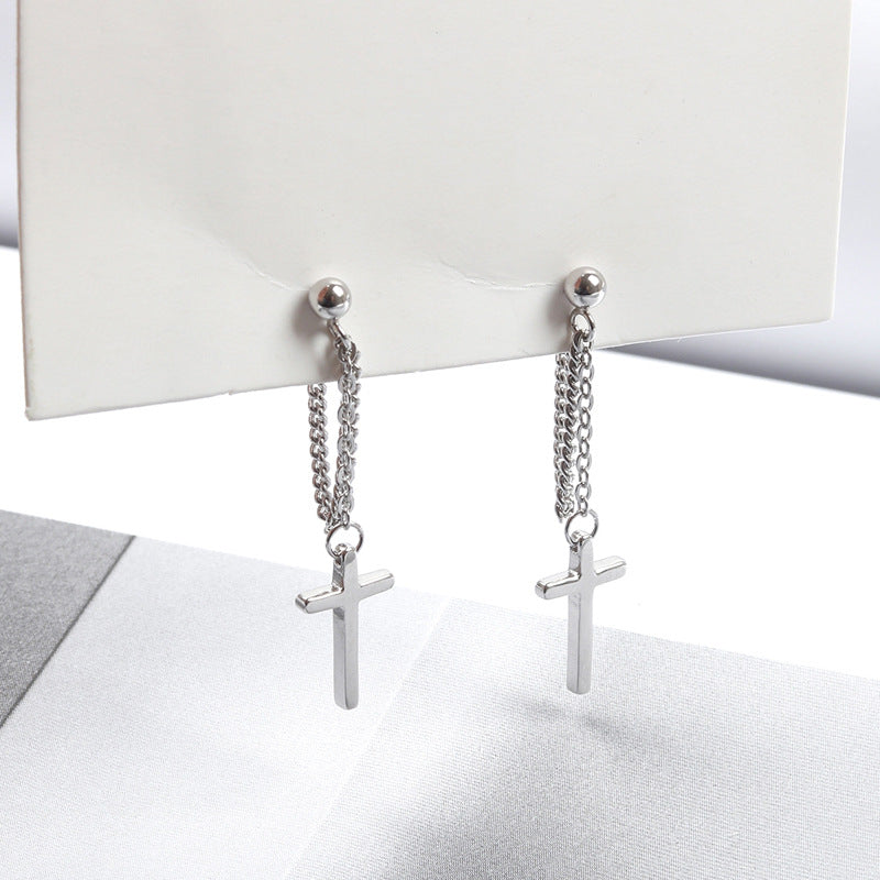 Cool Cross Dangle Silver Earrings Needle Pierced and Screw Holder -- Jesus Loves you!!