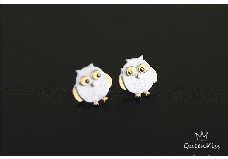 Sterling Silver 925 Stud Earrings Cute Owl Lovers Stud Earrings Modern Studs Minimal Stud Earrings Gift for her