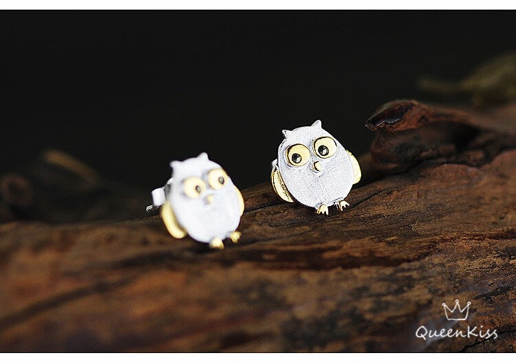 Sterling Silver 925 Stud Earrings Cute Owl Lovers Stud Earrings Modern Studs Minimal Stud Earrings Gift for her