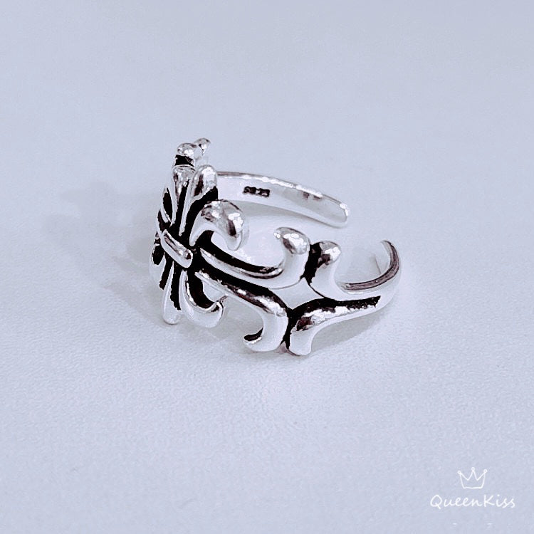 Vintage Cross Adjustable Silver Ring