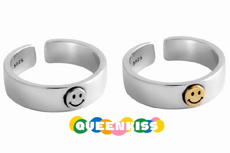 Cool Vintage Smiley Face Silver Face and Gold Face Adjustable Ring