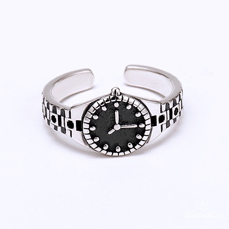 Vintage Quirky Cool Adjustable Silver Watch Ring Clock -- Tik Tok Life