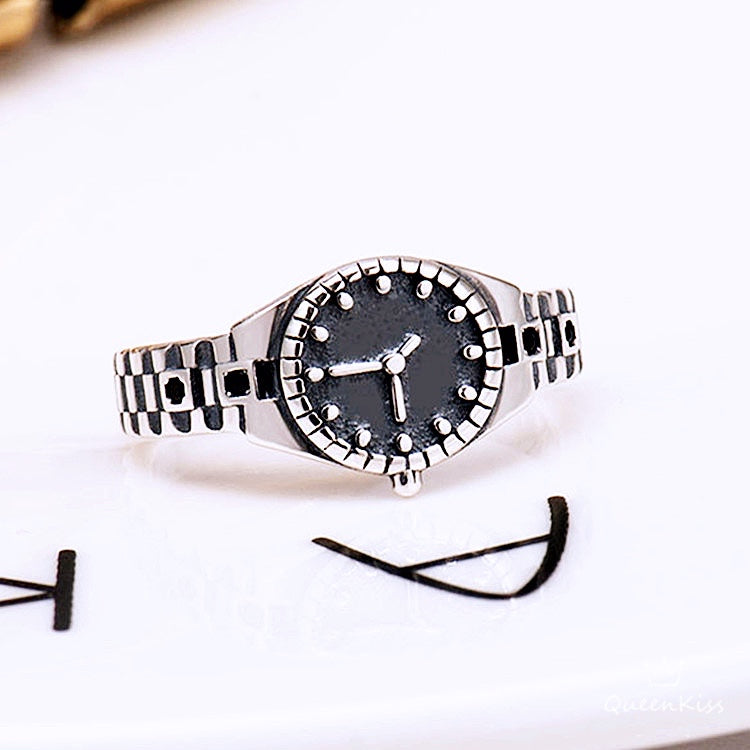 Vintage Quirky Cool Adjustable Silver Watch Ring Clock -- Tik Tok Life