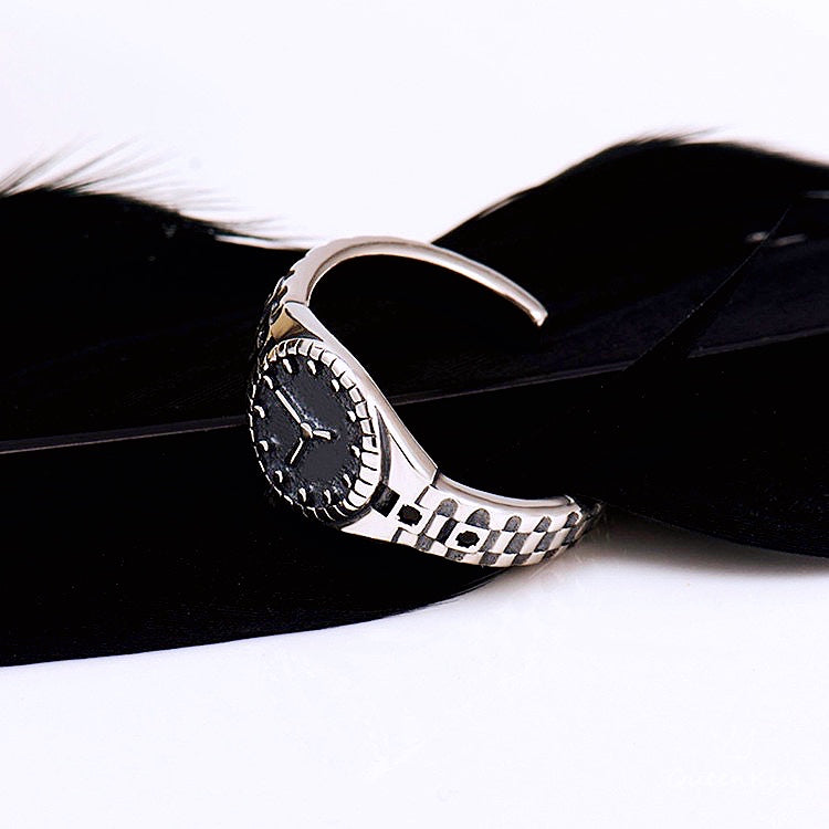 Vintage Quirky Cool Adjustable Silver Watch Ring Clock -- Tik Tok Life