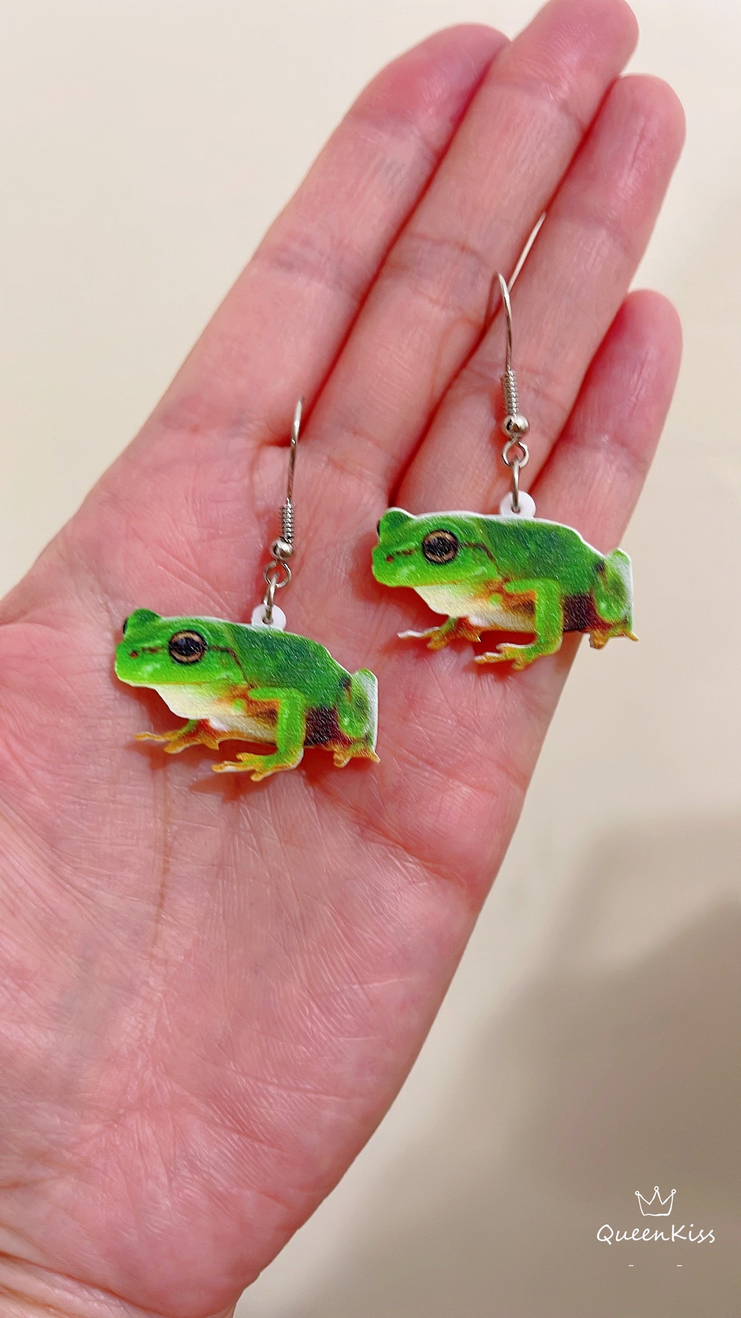 Super Light Acrylic Cute Frog Green Earrings - Forest Elf!!